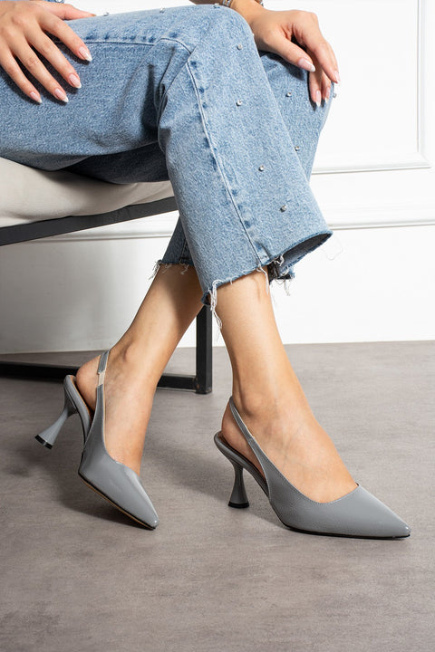 Gri Rugan Sivri Burun İnce Topuklu Stiletto Ayakkabı – Abiye Ve Özel Gün Kombinleri İçin Şık Seçim