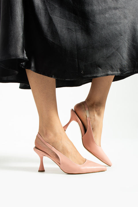 Pudra Rugan Sivri Burun İnce Topuklu Açık Yan Bantlı Stiletto | Abiye ve Özel Gün Şıklığı İçin