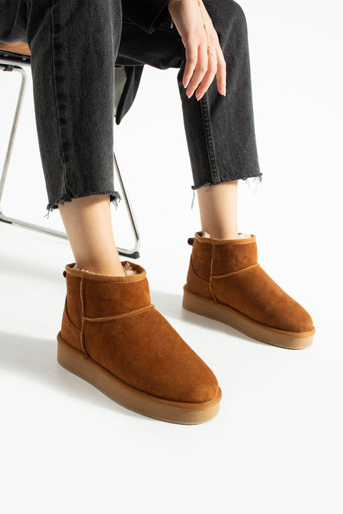 Taba Süet İçi Kürklü Kışlık Kadın Bot – Süet Kısa Bot, Kadın Kışlık Ayakkabı, Kürklü Kadın Bot