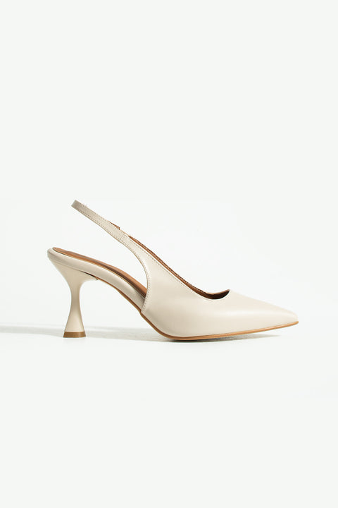 Krem Mat Sivri Burun Açık Yan Bantlı İnce Topuklu Kadın Stiletto Abiye Ayakkabı