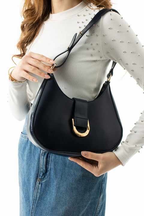 Lacivert Mat Suni Deri Tokalı Kadın Omuz ve Kol Çantası – Günlük Kullanıma Uygun, Fermuarlı Bölmeli Model