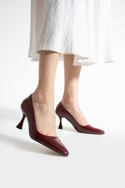 Bordo Rugan Vegan Deri Stiletto – 7cm İnce Topuklu Hafızalı Pedli Sivri Burun Günlük, Ofis ve Abiye Kadın Ayakkabı