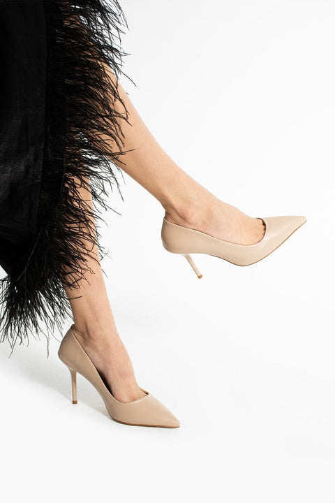 Bej 9cm Vegan Deri İnce Topuklu Stiletto | Etkileyici Şıklık! Mezuniyet Düğün Ofis İçin