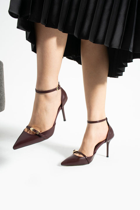 Bordo Mat Vegan Deri Stiletto – 9cm İnce Topuklu Rahat Kalıp Günlük Kadın Ayakkabısı
