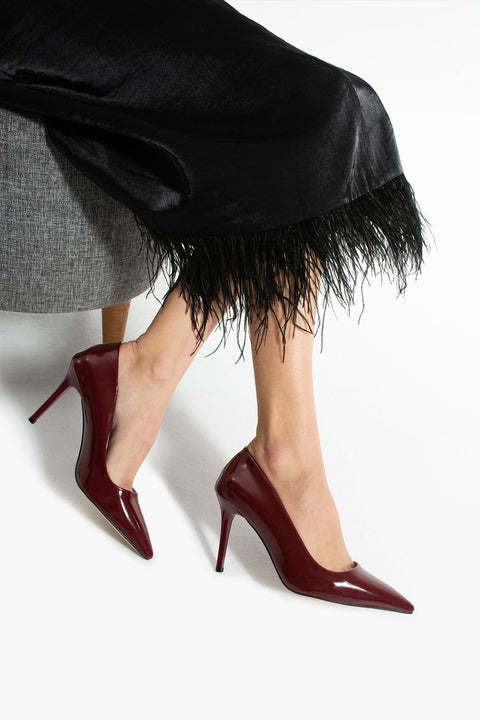 Bordo Rugan Vegan Deri Stiletto – 9cm Topuklu Hafızalı Pedli Rahat Kalıp Sivri Burun Kadın Ayakkabı