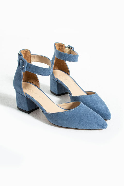 Açık Mavi Süet Topuklu Abiye Kadın Ayakkabı – 5.5 cm Kalın Topuklu, Zarif ve Şık Gelinlik & Özel Gün Stiletto Model