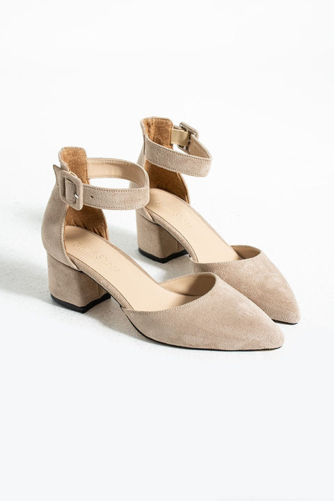 Bej Süet Topuklu Abiye Kadın Ayakkabı – 5.5 cm Kalın Topuklu, Zarif ve Şık Gelinlik & Özel Gün Klasik Stiletto Model