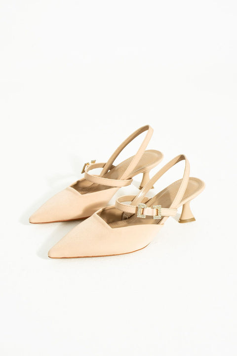 Kadın Topuklu Ayakkabı - Topuklu Stiletto Rahat Şık Ve Taş Detaylı Bej Renk 6 Cm