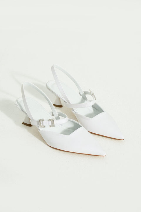 Kadın Topuklu Ayakkabı - Topuklu Stiletto Rahat Şık Ve Taş Detaylı Beyaz Renk 6 Cm