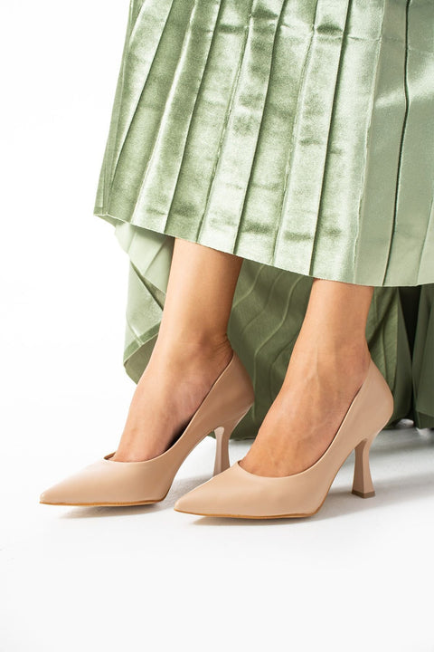 Kadın Topuklu Ayakkabı - Yüksek Topuklu Stiletto Rahat Şık Ve Ince Iş Ayakkabısı Bej 8.5 cm