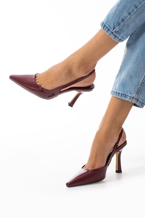 Bordo Bantlı Stiletto Topuklu Kadın Ayakkabı – 8.5 cm, Kolay Giyilebilir, Şık ve Zarif Klasik Model, Günlük ve Ofis Kombinlerine Uygun