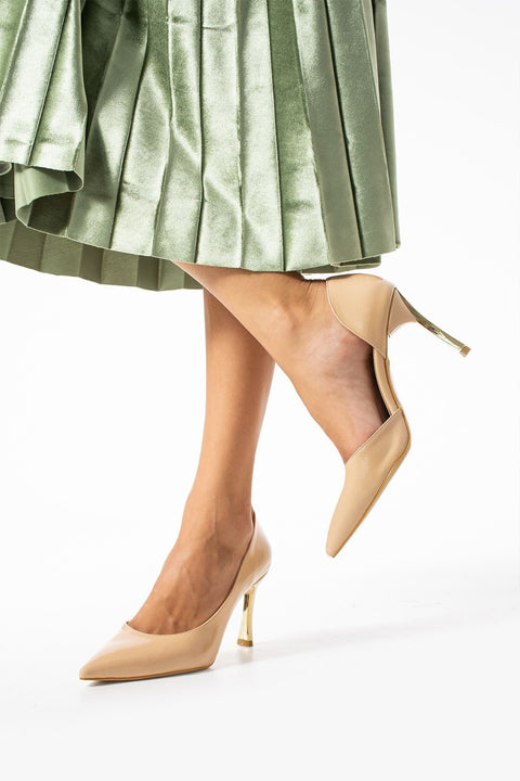 Bej 9 cm İnce Topuklu Vegan Deri Stiletto – Günlük ve Özel Günler İçin Şık Kadın Ayakkabı