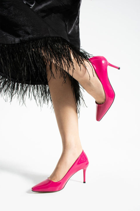 Pembe Parlak Vegan Deri Topuklu Ayakkabı – 7cm İnce Topuklu Şık Stiletto