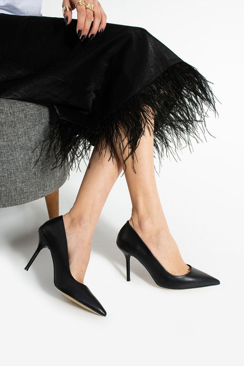 Siyah 9cm Vegan Deri İnce Topuklu Stiletto | Etkileyici Şıklık! Mezuniyet Düğün Ofis İçin
