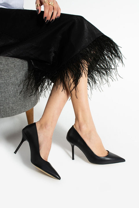Siyah 9cm Vegan Deri İnce Topuklu Stiletto | Etkileyici Şıklık! Mezuniyet Düğün Ofis İçin