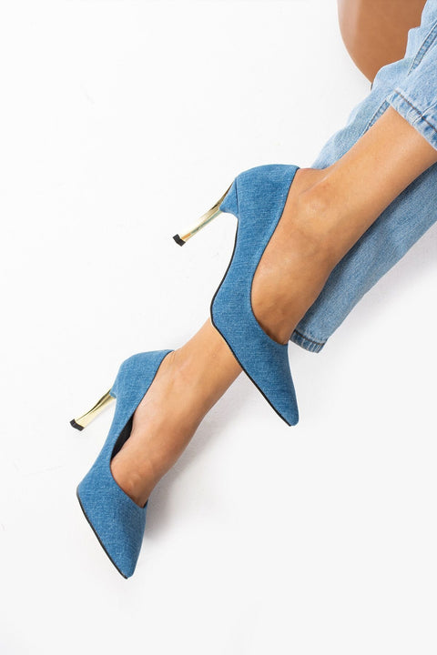 Stiletto Kot Jeans Kadın Topuklu Ayakkabı Konforlu Vegan Deri Günlük Ve Özel Gün