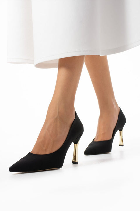 Stiletto Siyah Kadın Topuklu Ayakkabı Konforlu Vegan Deri Günlük Ve Özel Gün