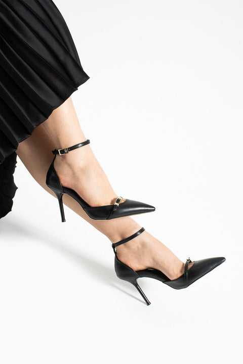 Siyah Mat Vegan Deri Stiletto – 9cm İnce Topuklu Rahat Kalıp Günlük Kadın Ayakkabısı