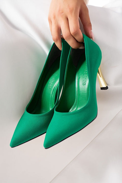 Stiletto Yeşil Kadın Topuklu Ayakkabı Konforlu Vegan Deri Günlük Ve Özel Gün