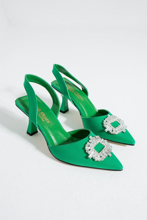 Topuklu Ayakkabı, Tokalı Kadın Iş Ayakkabısı, Taşlı Rahat Topuklu Ayakkabı, Siyah Stiletto