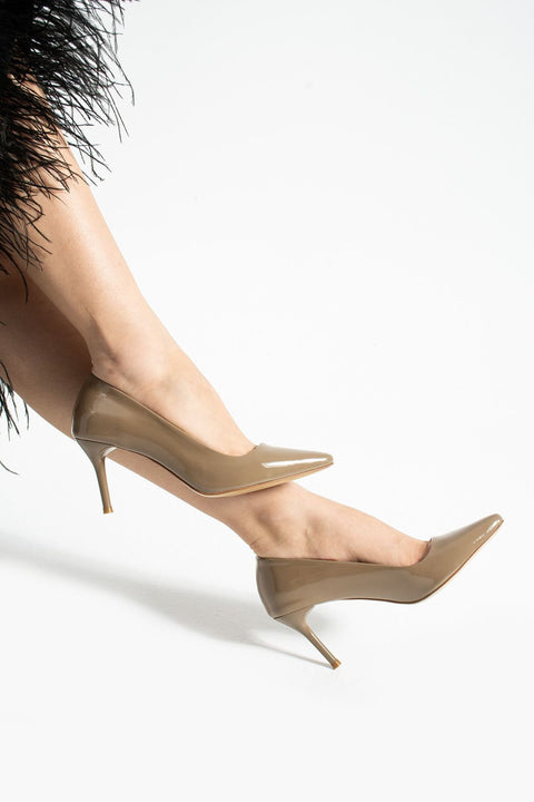 Vizon Parlak Vegan Deri Topuklu Ayakkabı – 7cm İnce Topuklu Şık Stiletto