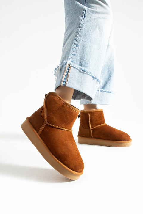 Taba Süet İçi Kürklü Kışlık Kadın Bot – Süet Uzun Bot, Kadın Kışlık Ayakkabı, Kürklü Kadın Bot