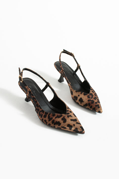 Leopar Taş Detaylı İnce Topuklu Slingback Stiletto – Şık ve Zarif Abiye Kadın Ayakkabı