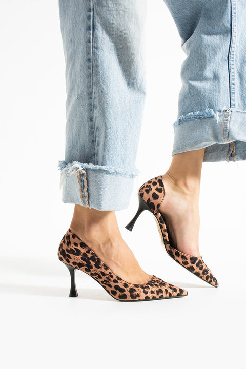 Leopar Desen Sivri Burun Kadın Stiletto – İnce Topuk, Abiye ve Günlük Uyumlu