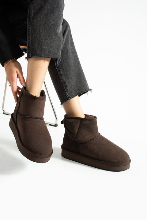 Kahverengi Süet İçi Kürklü Kışlık Kadın Bot – Süet Uzun Bot, Kadın Kışlık Ayakkabı, Kürklü Kadın Bot