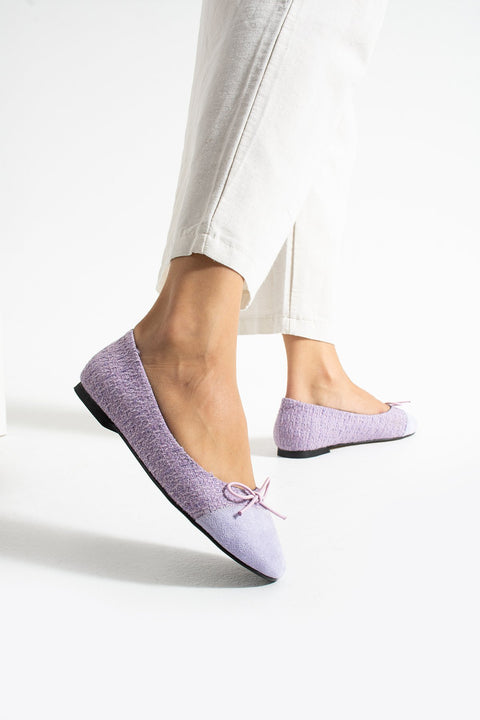 Lila Rugan Burunlu Fiyonk Detaylı Kadın Babet – Vegan Deri, Kaymaz Taban, Günlük & Ofis Şıklığı