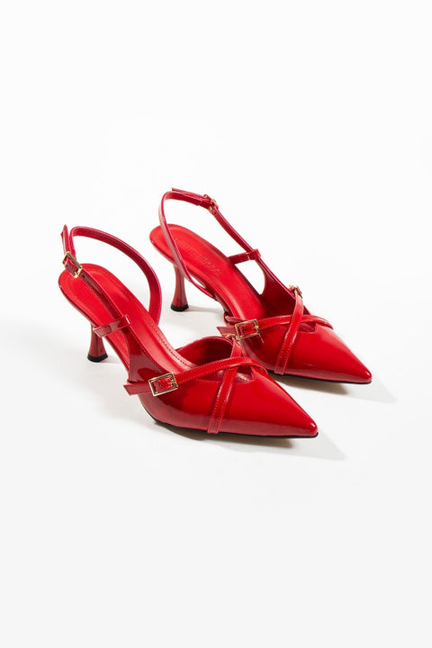 Kadın Topuklu Ayakkabı Abiye Ayakkabı Kırmızı Stiletto Vegan Deri Rugan - Günlük Ve Özel Gün
