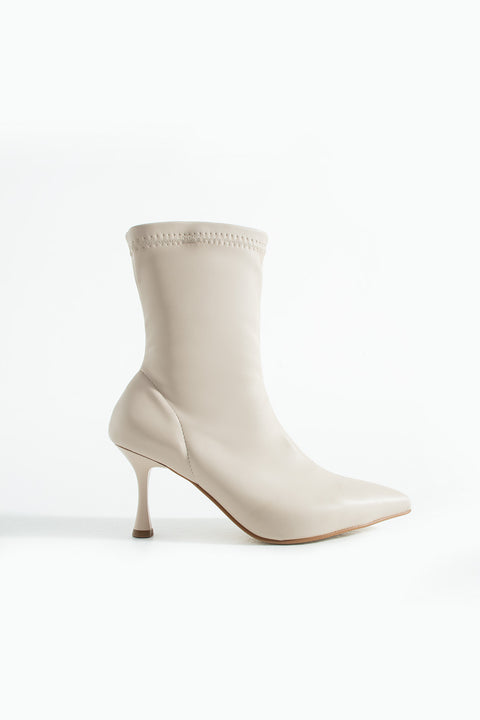 Krem Streç Bot Kadın İnce Topuk Fermuarlı Rahat Günlük Şık Kombinler İçin Vegan Topuklu Bot