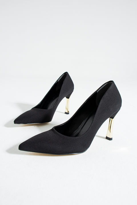 Stiletto Siyah Kadın Topuklu Ayakkabı Konforlu Vegan Deri Günlük Ve Özel Gün