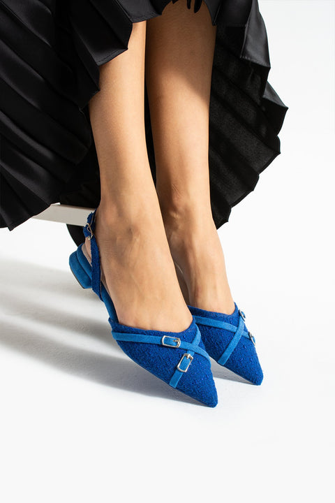 Şıklığın Simgesi Kadın Lacivert Sivri Burunlu Topuklu Babet Ayakkabı