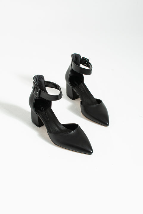 Kadin Siyah Topuklu Ayakkabı Abiye Stiletto Kalın Topuk Gelinlik Ayakkabisi 5.5cm