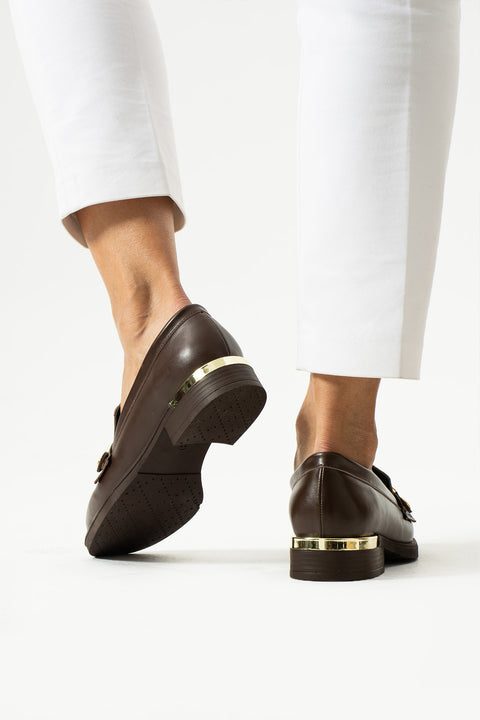 Kadın Siyah Rugan Loafer - Değiştirilebilir Altın Tokalı, Rahat ve Şık Günlük Topuklu Ayakkabı