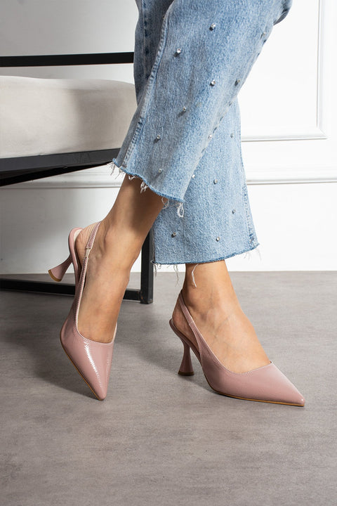 Pudra Rugan Sivri Burun İnce Topuklu Açık Yan Bantlı Stiletto | Abiye ve Özel Gün Şıklığı İçin