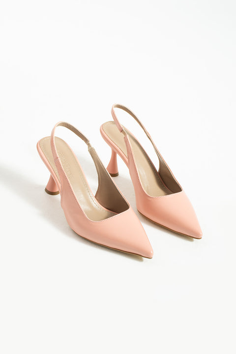 Pudra Rugan Sivri Burun İnce Topuklu Açık Yan Bantlı Stiletto | Abiye ve Özel Gün Şıklığı İçin