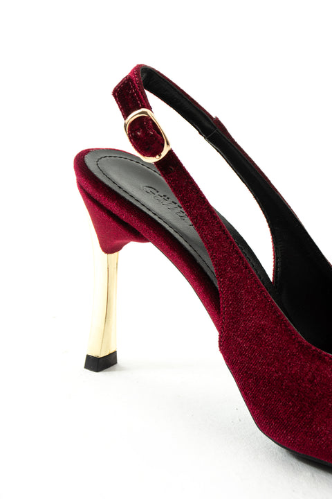 Bordo Kadife Altın Topuklu Stiletto | Şık Abiye İnce Topuklu Kadın Ayakkabı | Gece & Özel Gün