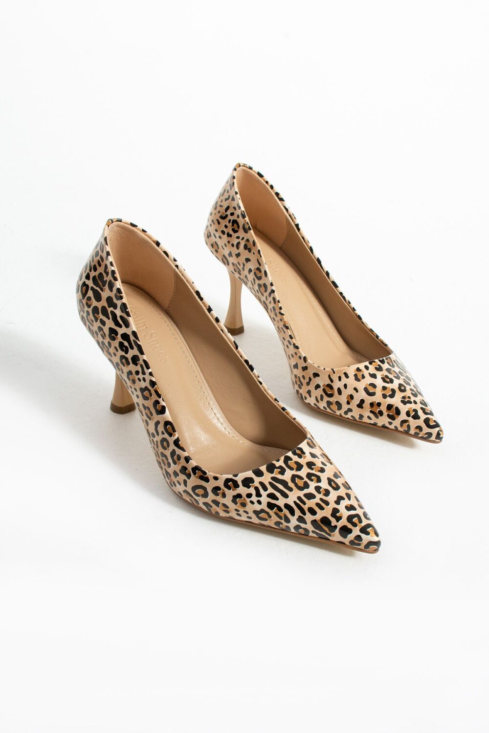 Bej Leopar Desenli Topuklu Ayakkabı Kadın Stiletto Rahat Kalın Topuk Abiye Şık Günlük Ofis Tarz - Görsel 5
