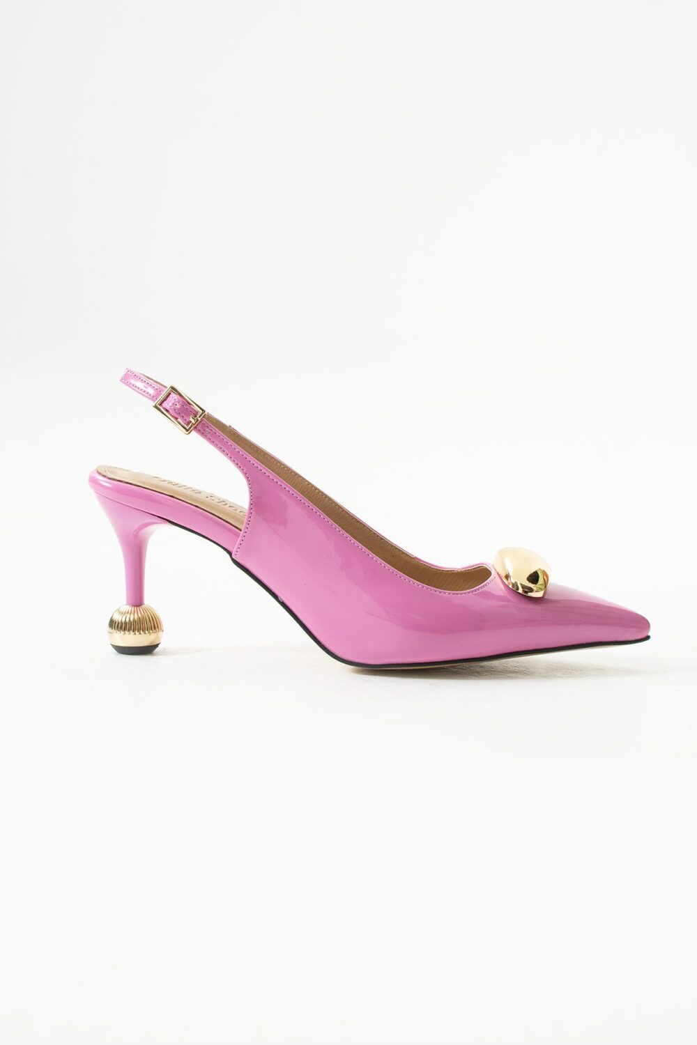 Fuşya Rugan Vegan Deri Stiletto – 7cm İnce Topuklu Gold Detaylı Şık Günlük ve Ofis Uyumlu Kadın Ayakkabı - Görsel 5