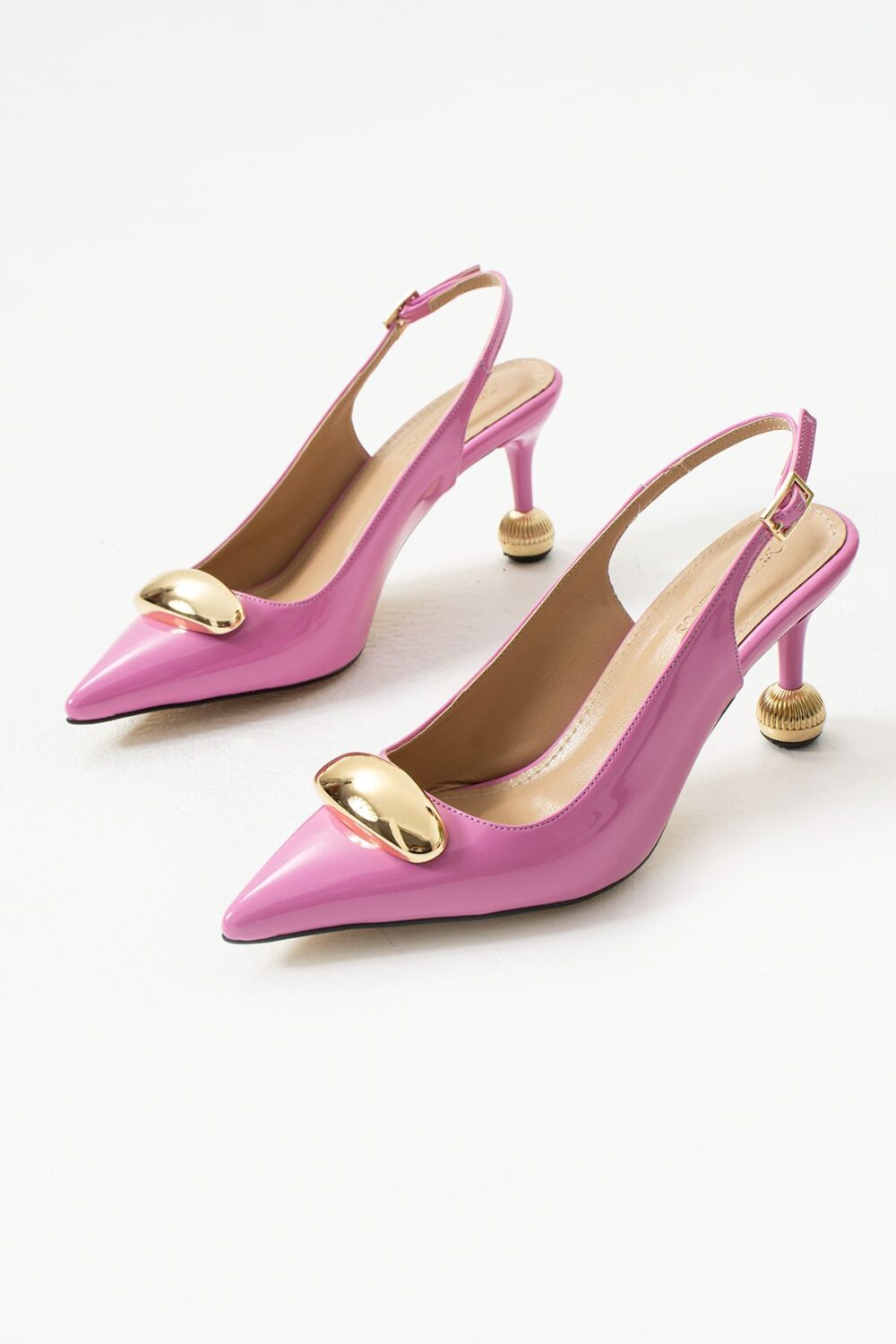 Fuşya Rugan Vegan Deri Stiletto – 7cm İnce Topuklu Gold Detaylı Şık Günlük ve Ofis Uyumlu Kadın Ayakkabı - Görsel 6