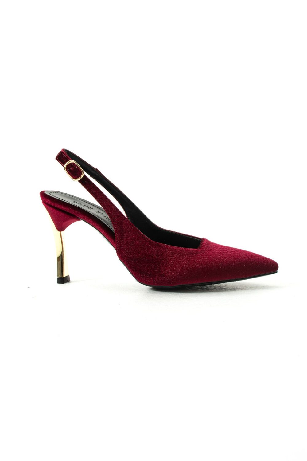 Bordo Kadife Altın Topuklu Stiletto – İnce Topuklu Şık Abiye Kadın Ayakkabısı - Görsel 5