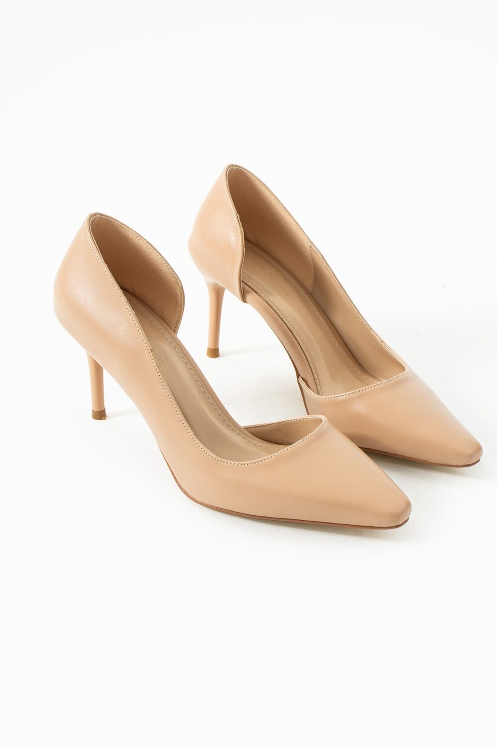 Mat Bej Vegan Deri Stiletto – 7cm İnce Topuklu Günlük & Ofis Kadın Ayakkabısı - Görsel 4