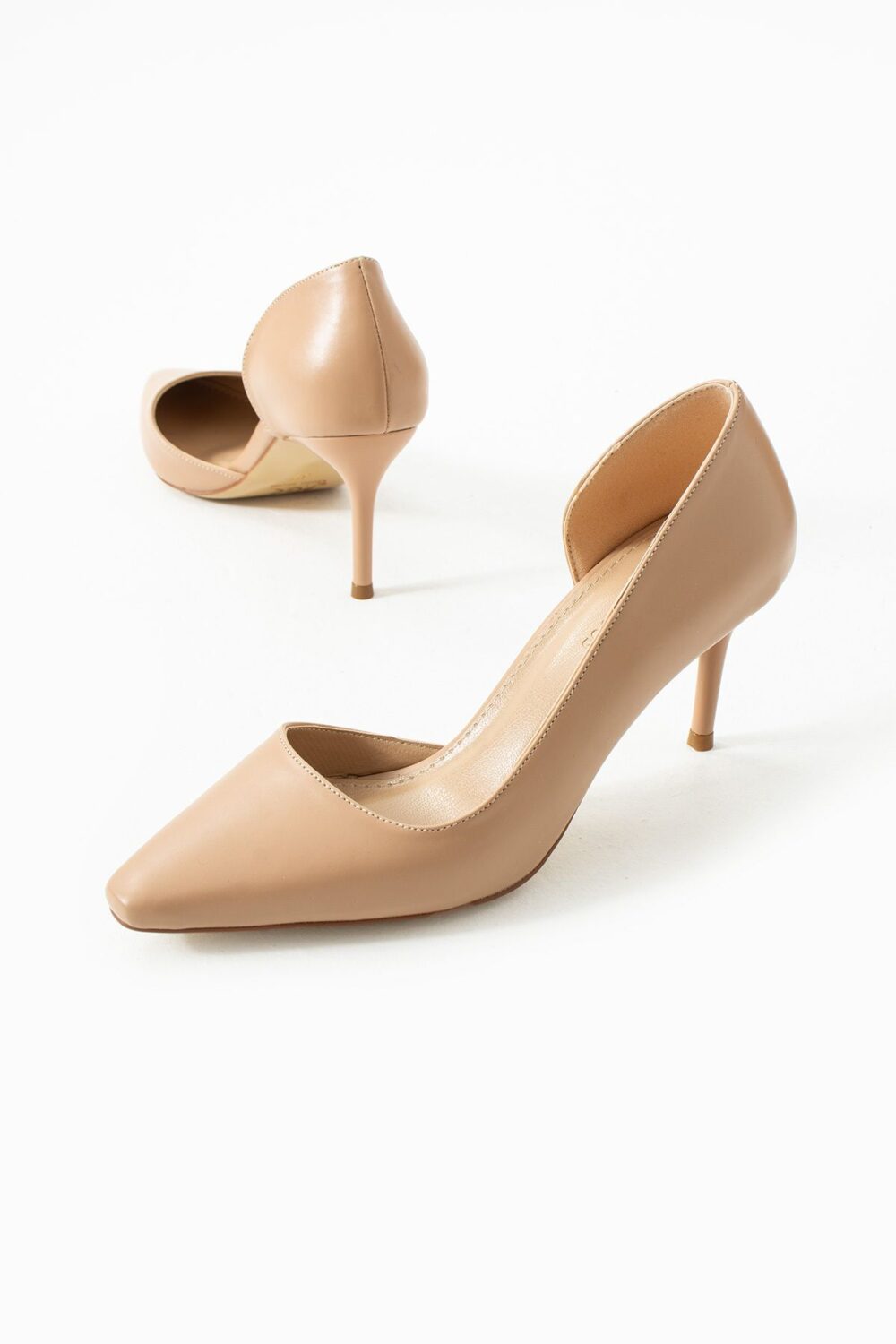 Mat Bej Vegan Deri Stiletto – 7cm İnce Topuklu Günlük & Ofis Kadın Ayakkabısı - Görsel 5