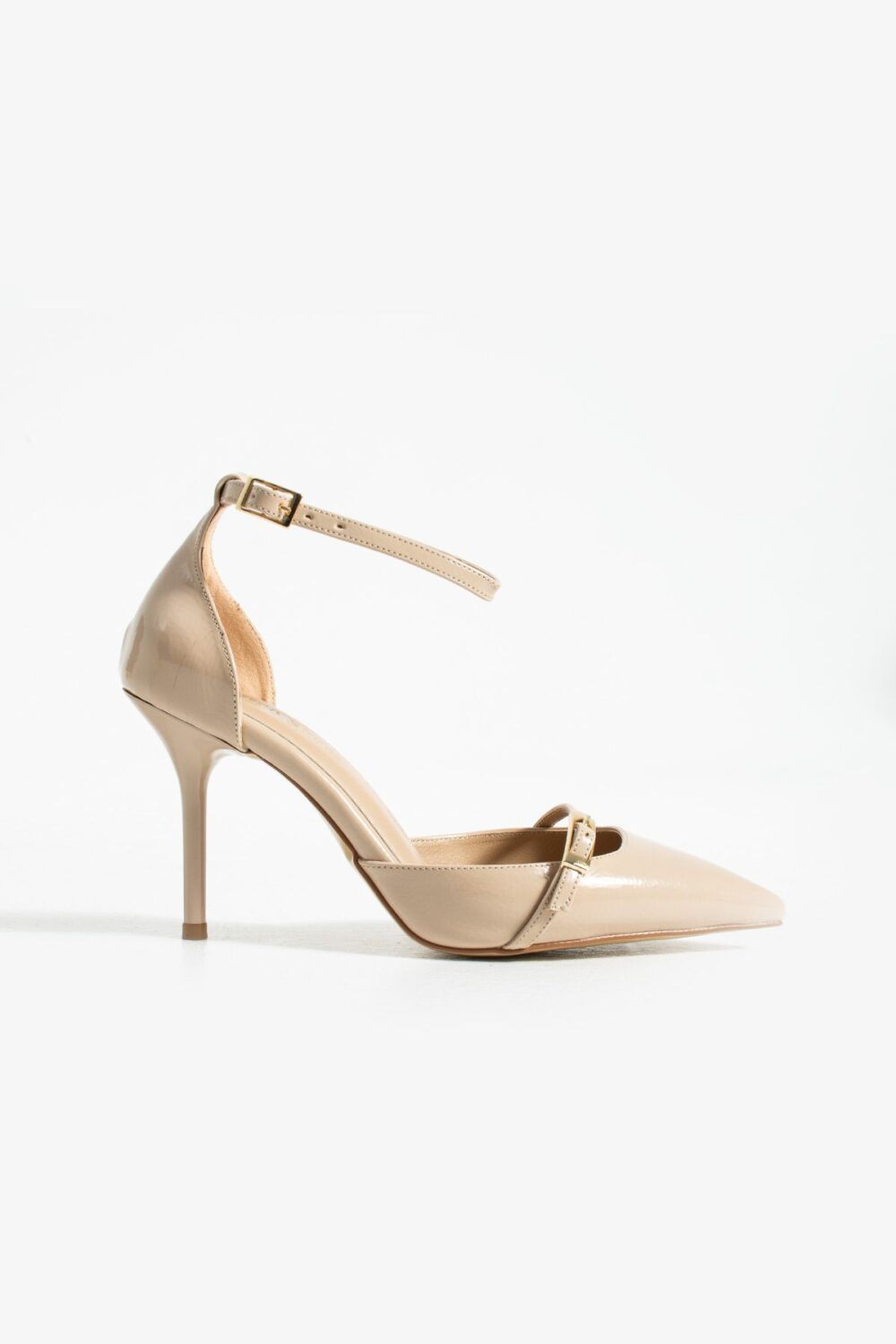 Bej Parlak Kırışık Vegan Deri Stiletto – 9cm İnce Topuklu Sivri Burun Şık Kadın Ayakkabı - Görsel 5