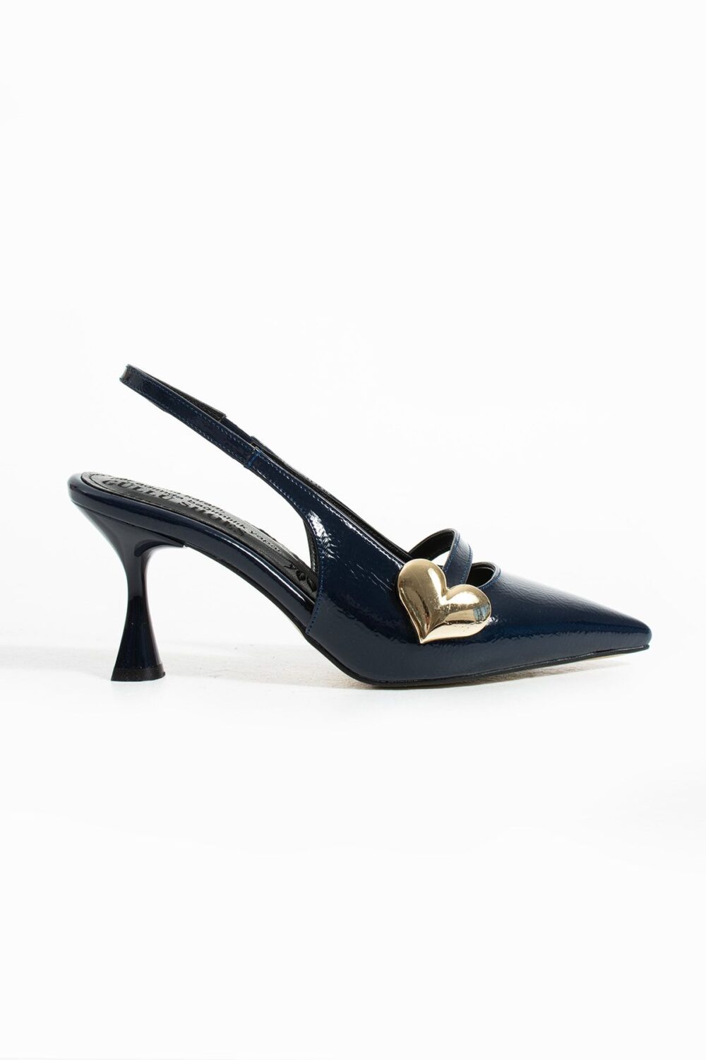 Lacivert Rugan Kalp Tokalı Kadın Topuklu Ayakkabı – 7cm Rahat Vegan Stiletto - Görsel 5