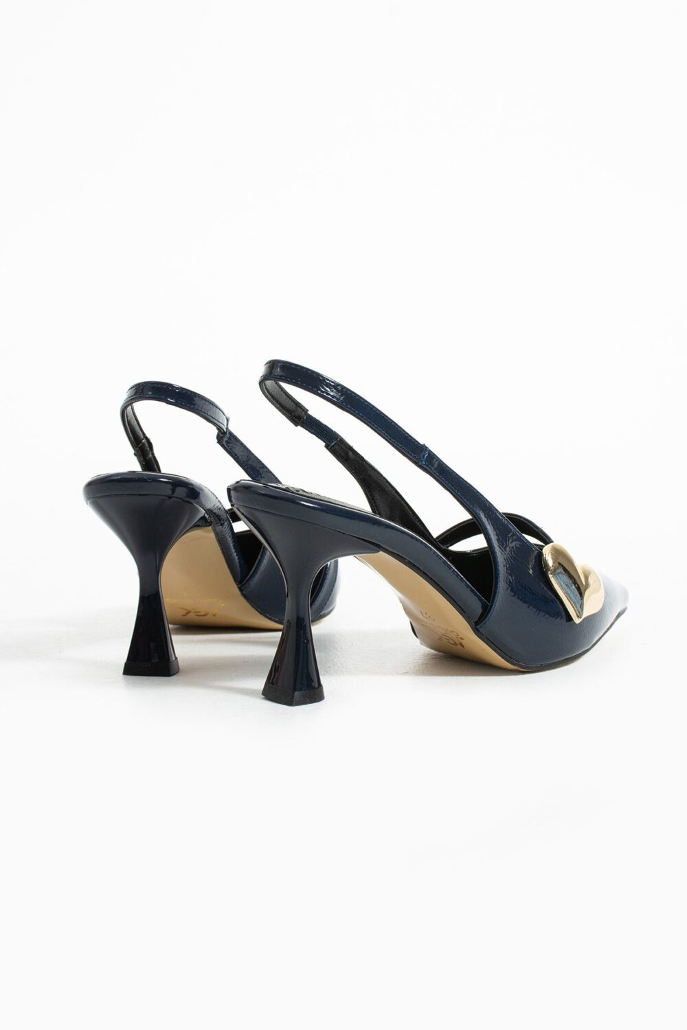 Lacivert Rugan Kalp Tokalı Kadın Topuklu Ayakkabı – 7cm Rahat Vegan Stiletto - Görsel 6