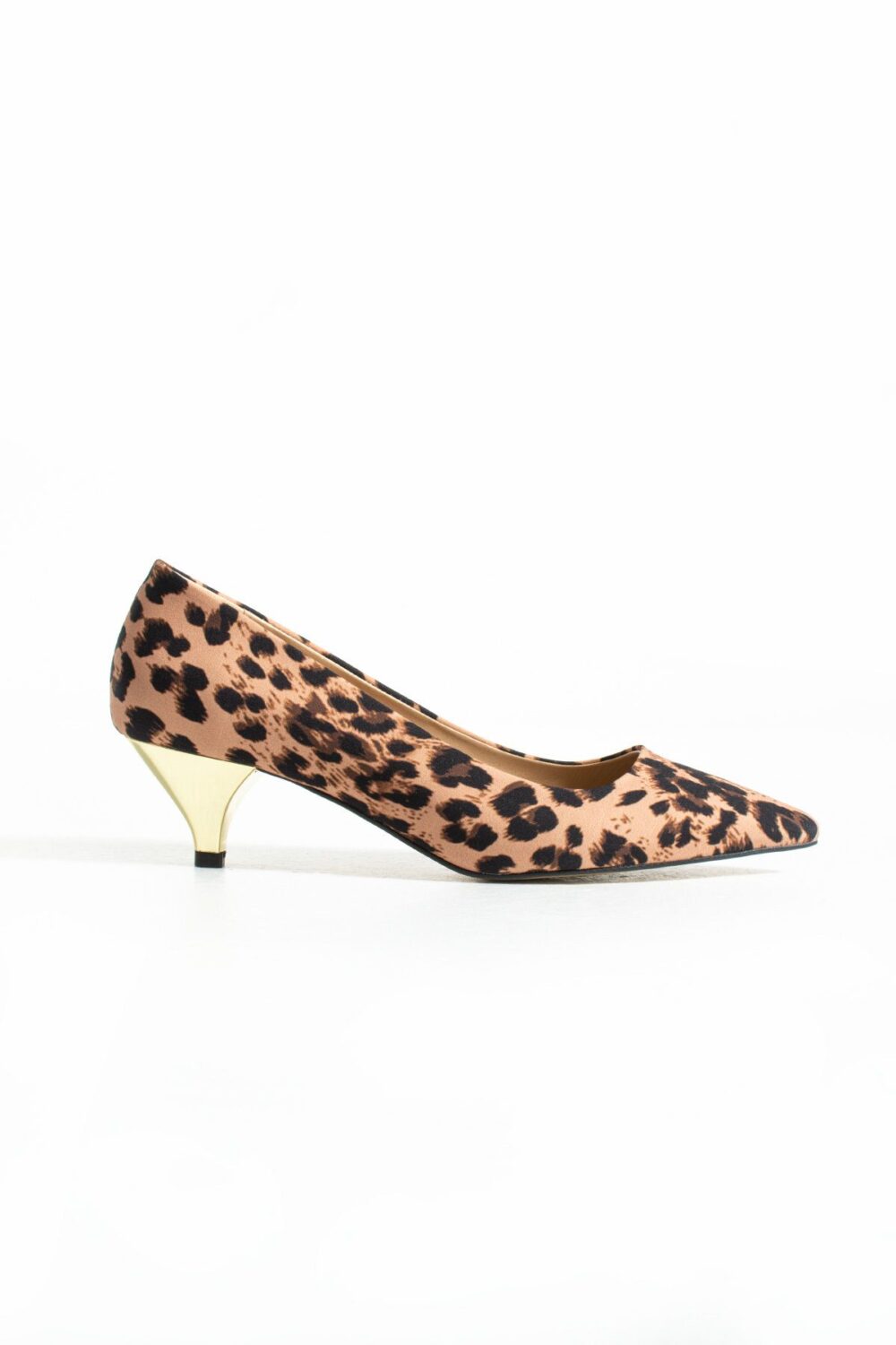 Saten Leopar Desenli Vegan Deri Stiletto – Altın Topuklu, 6 cm İnce Topuk, Sivri Burunlu, Zarif ve Şık Klasik Model - Görsel 6