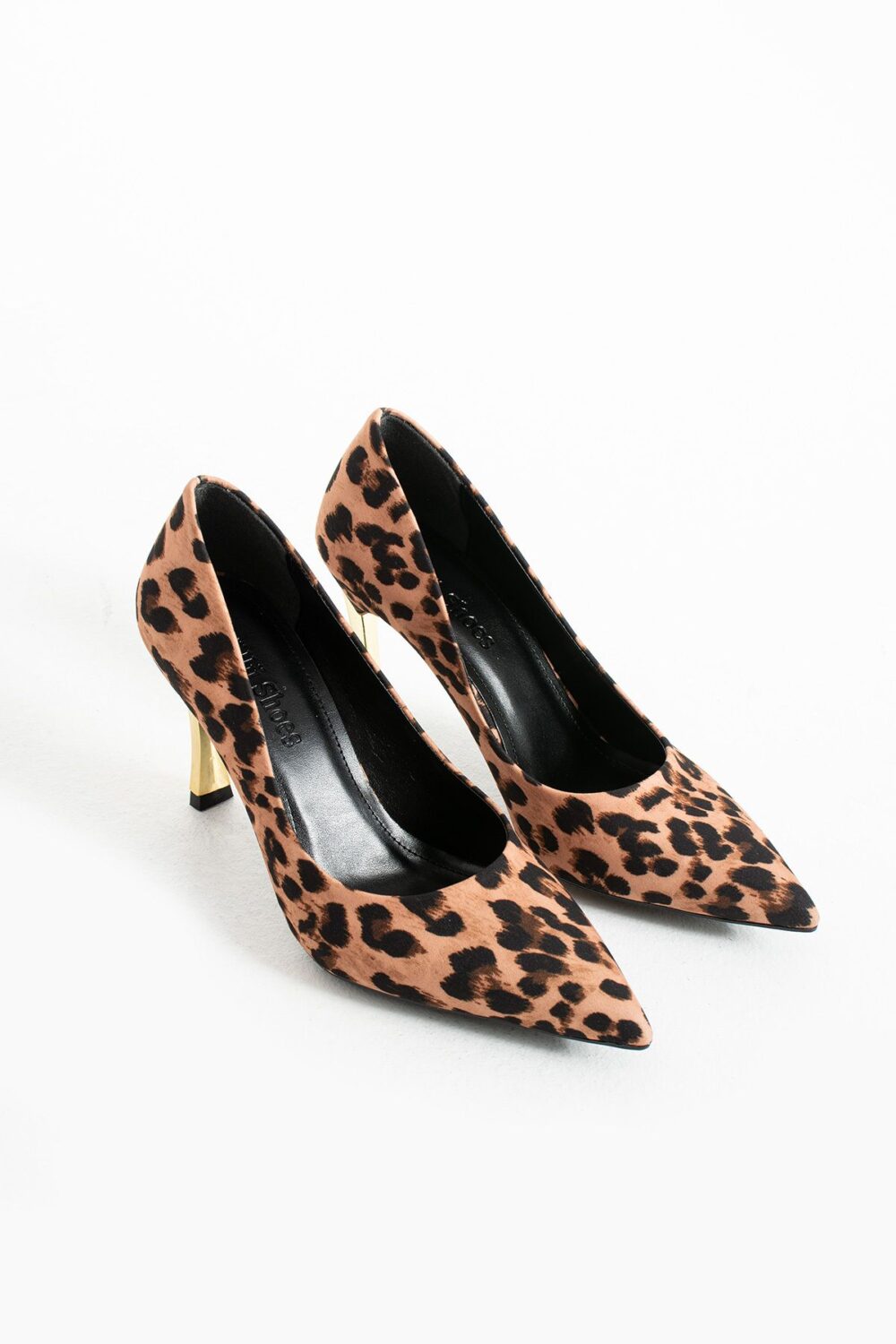 Kadın Leopar Desenli 9 cm Altın Kaplama Topuklu Stiletto – Vegan Deri, Hafızalı Ped, Şık ve Rahat - Görsel 6